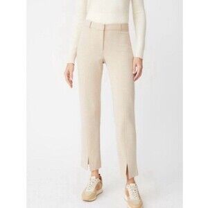 J. Mclaughlin Tan Deanne Straight Leg Split Leg Hem Pants 14 Quiet Luxury Office